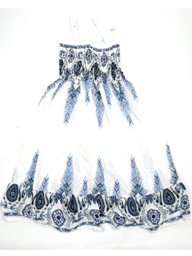 Vestido Largo estampado étnico con tirantes VEPI01 color Blanco
