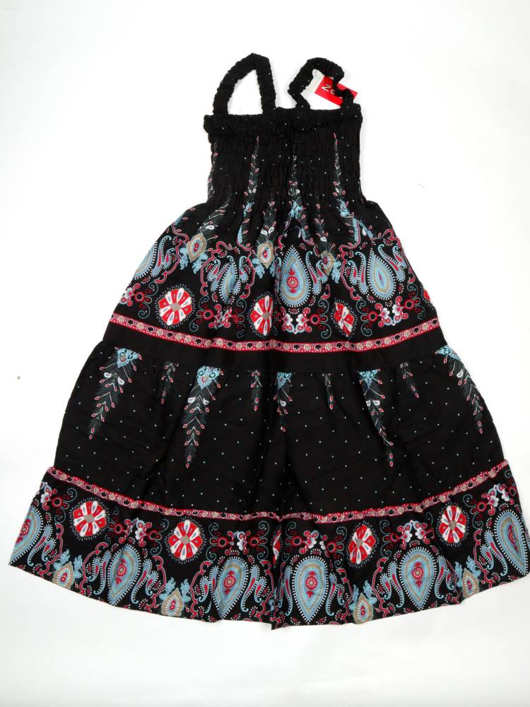 Vestido Largo estampado étnico con tirantes VEPI01 color Negro