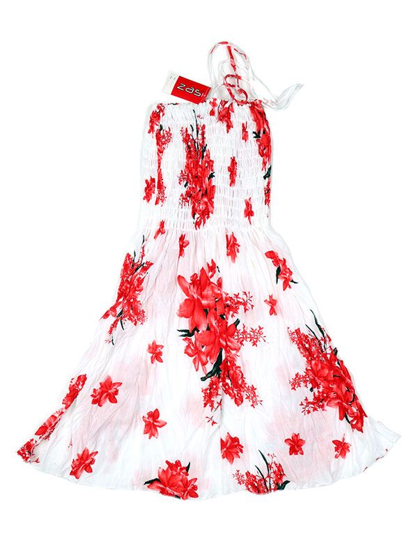 Modelo: Rojo Vestidos Hippie Etnicos - Vestido blanco con estampado VESG01 - Modelo Rojo
