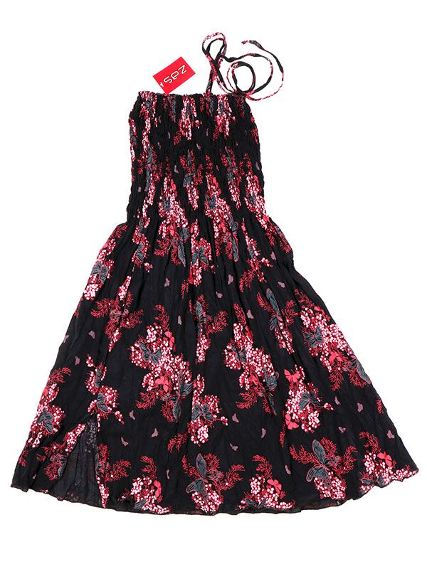 Modelo: Rojo Vestidos Hippie Etnicos - Vestido negro con estampado VESG02 - Modelo Rojo
