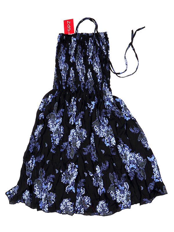 Modelo: Azul Vestidos Hippie Etnicos - Vestido negro con estampado VESG02 - Modelo Azul