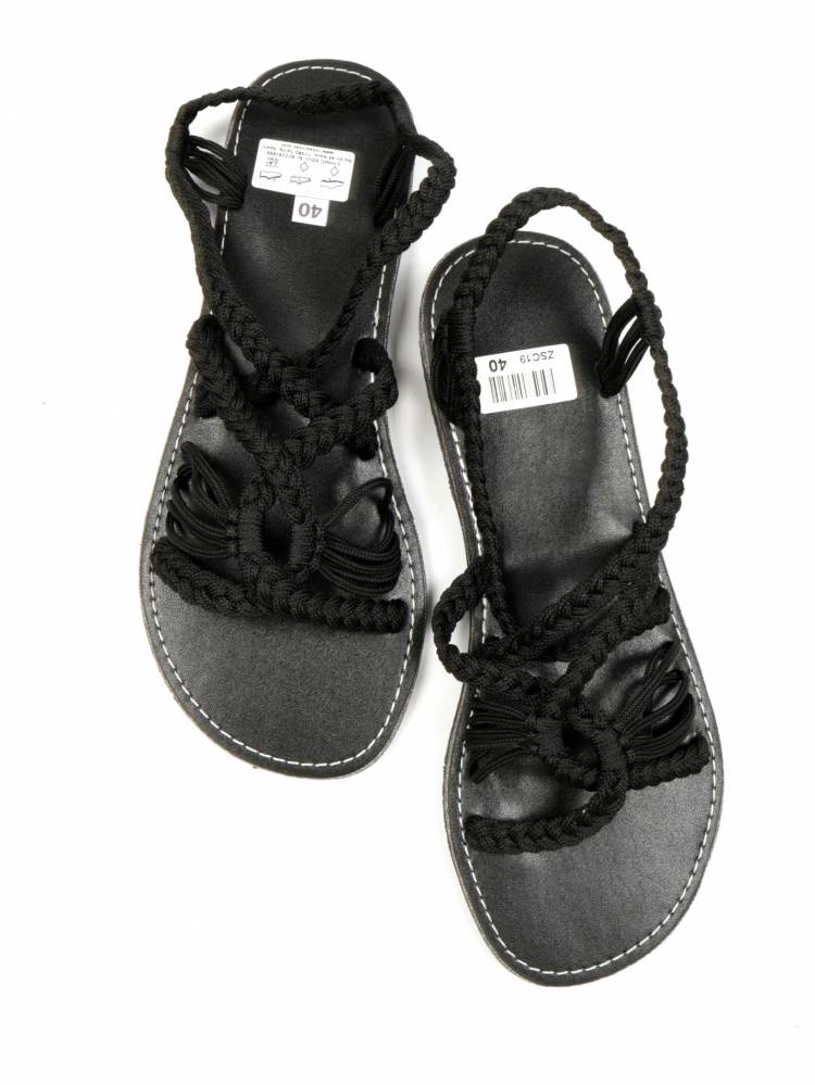 Sandalia Hippie Tiras Algod n Negro ZSC19 ZAS